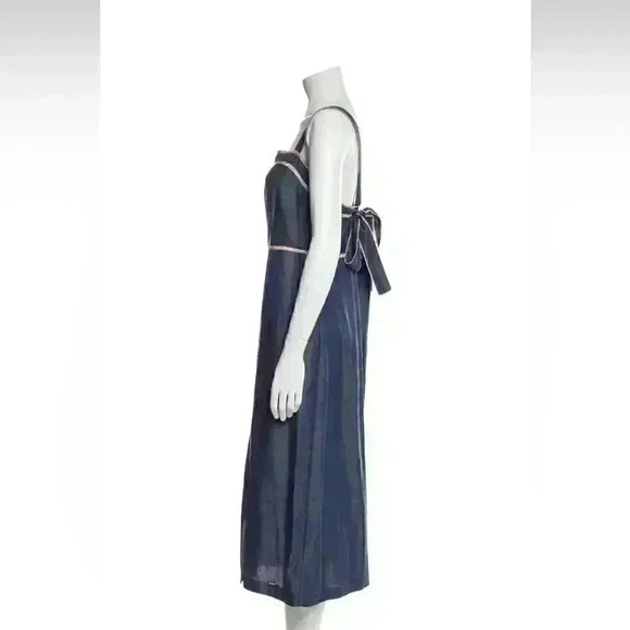 NWT Ted Baker midi Dress denim look square neckline w straps plus free pin! Sz12 - Picture 3 of 8